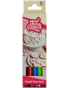 5 stk Funcakes Spisbare Penner til Kakedekorering - Svart, Rød, Blå, Grønn og Gul