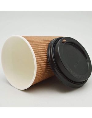 6 stk Rillede Varmekopper/Kaffekopper med Låg i Pap - 236,5 ml