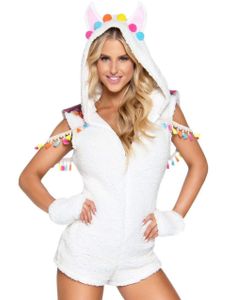 Cuddly Llama - Lama Bodysuit Kostyme til Dame med Hette