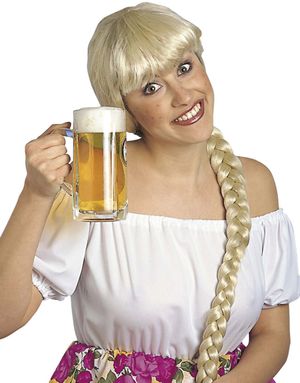 Blond Paryk med Pandehår og Lang Fletning 