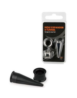 Hole Expander Ørepiercing Sæt i Kirurgisk Stål med to Tunneller og en Expander - Sort PVD