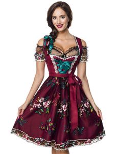 Bourgognerød Luksus Oktoberfestkjole med Blomstermotiv