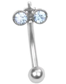 Øjenbrynspiercing med Lyseblå Sten og Kors - 1.2 x 8 mm