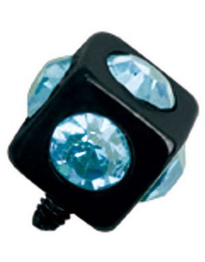 Firkantet Sort Dermal Anchor Kugle med Lyseblå Sten - Strl 3 mm kugle med 1,2 mm gevind
