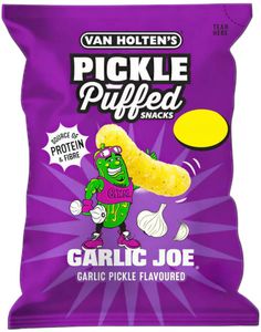 Van Holten's Big Garlic Joe Puffed Snacks - Linsesnacks med Sylteagurk- og Løksmak 50 gram (USA)