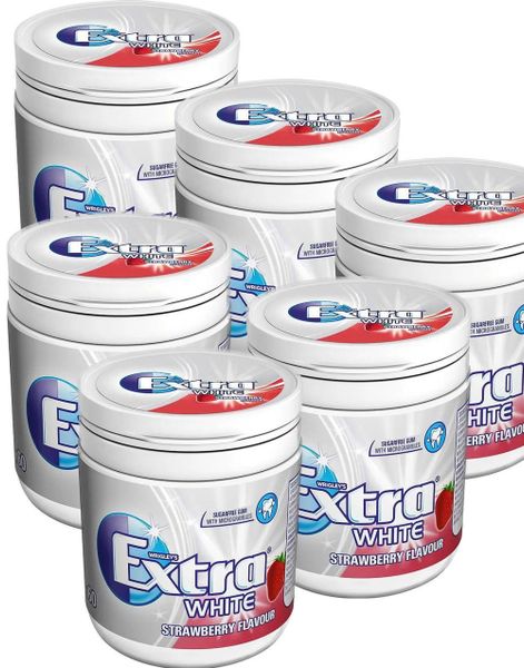 6 stk Store Extra White Strawberry Tyggegummi Bokse - Hel Kasse 504g