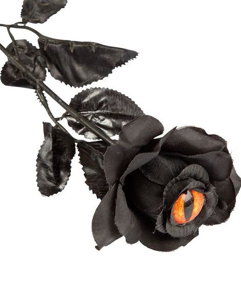Svart Langstilket Rose med Orange Øye - Dekorasjon/Kostyme Tilbehør