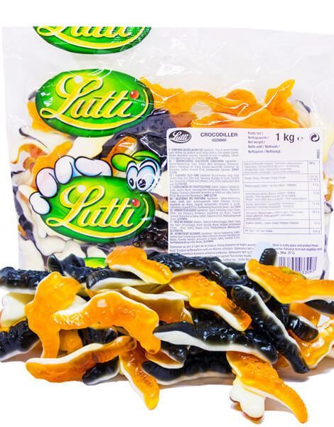 1 kg Pose med Svarte og Gule Krokodiller