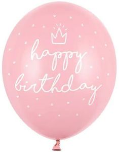 6 stk Pastel Rosa Bursdagsballonger - Happy Birthday 30 cm