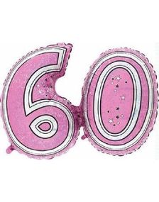 Tallet 60 - Rosa Holografisk Folieballong 81 cm