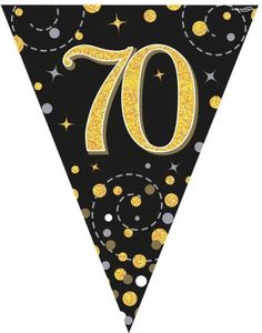 70-års Feiring Svart og Gullfarget Banner med 11 Flagg - 3,9 Meter