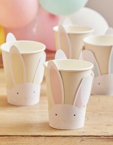 8 stk Pastellfargede Pop-Out Pappkrus med Kaninmotiv 266 ml - Eggciting Easter