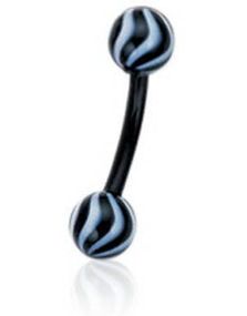Banan Øjenbrynspiercing i Sort med Stribede Sort og Blå Kugler - 1.2 x 8 mm