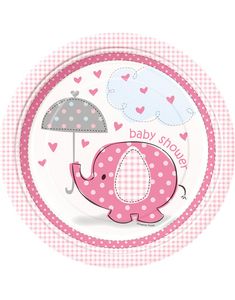 8 stk Paptallerkner 22 cm - Babyshower Pink Elephant