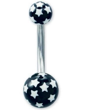 Navlepiercing med Sorte Kugler & Hvide Stjerner