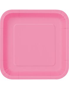 14 stk Firkantede Rosa Paptallerkner 22 cm