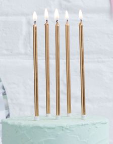 24 stk. Guldfarvede Kagelys med Holdere 14 cm