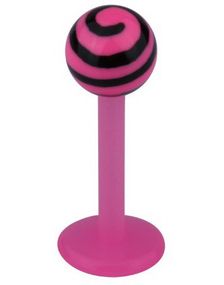 Labret m/Stribet Op Kugle - Rosa/Sort - Strl 1,2x8x4mm