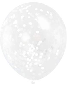 6 stk 30 cm Gennemsigtige Balloner med Hvid Konfetti
