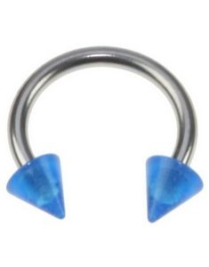 Rund Øjenbrynspiercing med Blå Spike Kugler - 1.2 x 8 mm