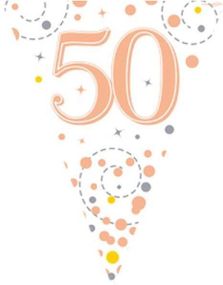 50-års Feiring Hvit og Rosegullfarget Banner med 11 Flagg - 3,9 Meter