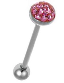 Tungepiercing med Glitrende Rosa Sten på Topkuglen