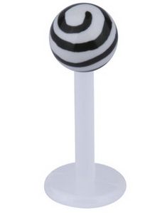 Labret m/Stribet Op Kugle - Hvid/Sort - Strl 1,2x8x4mm