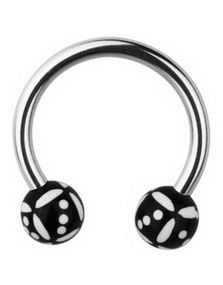 Øjenbrynspiercing Round with Dice - Black/White - 1.2 x 10 mm