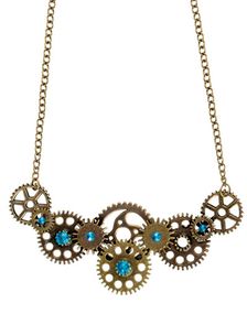 Steampunk Tandhjulsmykke med Turkise Sten