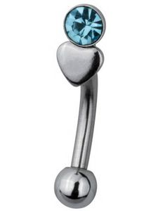 Blue Stone with Heart Øjenbrynspiercing - 1.2 x 8 mm