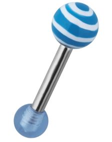 Tragus/Helix Ørepiercing m/Stribet Kugle - Blå/Hvid