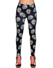 Sorte Leggings med Day of the Dead Motiv