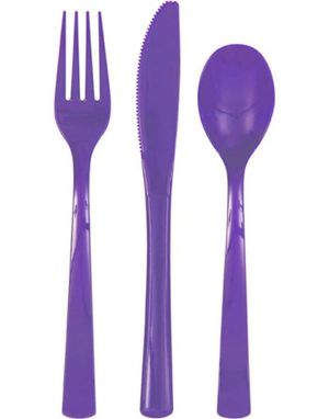 18 stykke genanvendeligt Neon Lilla Plastic Bestik