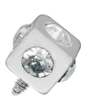Firkantet Sølvfarvet Dermal Anchor Kugle med Klare Sten - Strl 3 mm kugle med 1,2 mm gevind