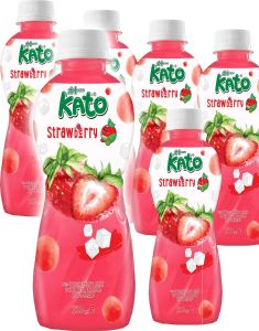 6 stk Kato Fruit Juice Nata De Coco Strawberry - Juice med Jordbærsmag og Kokosgeléstykker - Hel Pakke 6x320 ml (Thailand)