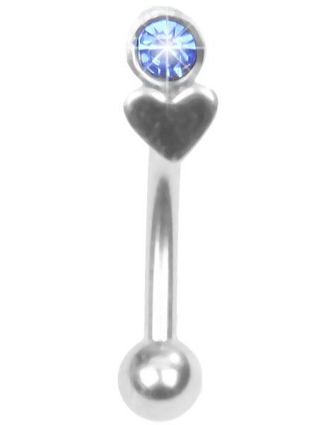 Øjenbrynspiercing med Hjerte og Blå Sten - 1.2 x 8 mm