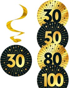 Jubilæumsfejring - Hængende Swirls i Sort og Guld