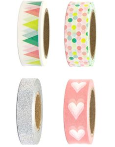 4 stk Farverig og Sølvfarvet Washi / Dekortape 40 meter
