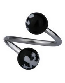 Øjenbrynspiercing med Salamander - Sort/Hvid - 1.2 x 10 mm