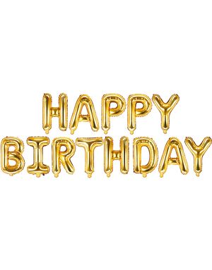 Happy Birthday - Guldfarvet Folieballoner 340x35 cm