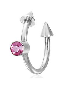 Øjenbrynspiercing med Spike Kugler & Rosa Sten - 1,2 x 10 mm