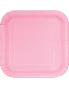 14 stk Firkantede Lys Rosa Paptallerkner 22 cm