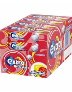 16 stk Extra Refreshers Strawberry Lemon - Tyggegummi med jordbær- og citronsmag - Hel æske 249,6 gram (Sukkerfri)