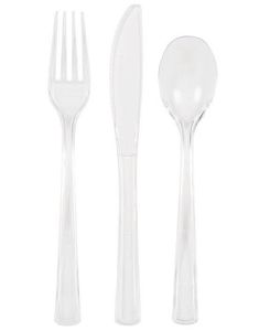 18 stykke genanvendeligt gennemsigtigt plastikbestik