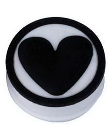 Sort Hjerte - Hvid Piercing Plug