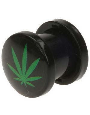 Sort Piercing Plug med Grøn Weed-plante