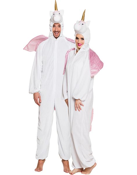 Unicorn Unisex Kostume i Plys med Hætte