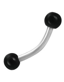 Banana Øjenbrynspiercing med Runde Sorte Kugler - 1.2 x 8 mm