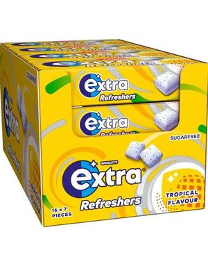 16 stk. Extra Refreshers Tropical - Tyggegummi med Tropiske Smagsvarianter - Hele Æsken, 249,6 gram (Sukkerfri)