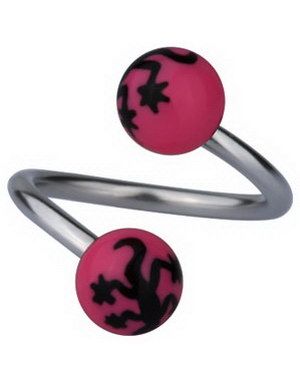 Øjenbrynspiercing med Salamander - Rosa/Sort - 1.2 x 10 mm